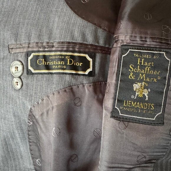 Vintage Christian Dior Gray Wool Pinstripe Oversized Blazer Sport Coat 44R - Picture 11 of 11